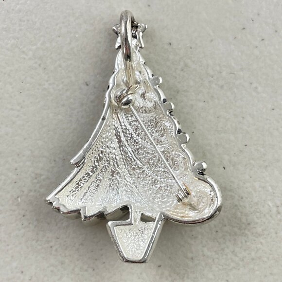 Vintage Silver tone Christmas Tree Pin, Silver Tree Pendant, Fancy Holiday Tree - Picture 2 of 3